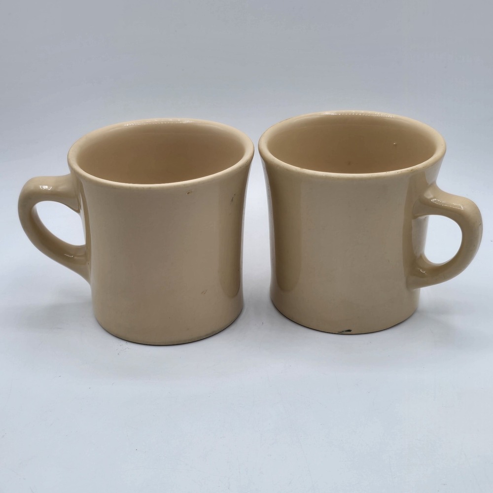 1930s Homer Laughlin Restaurant Ware Beige Yellow Mug Cup USA Set of 2 Vtg
